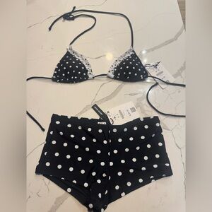 Bershka Black & White Polka Dot Shorts Bikini Set
